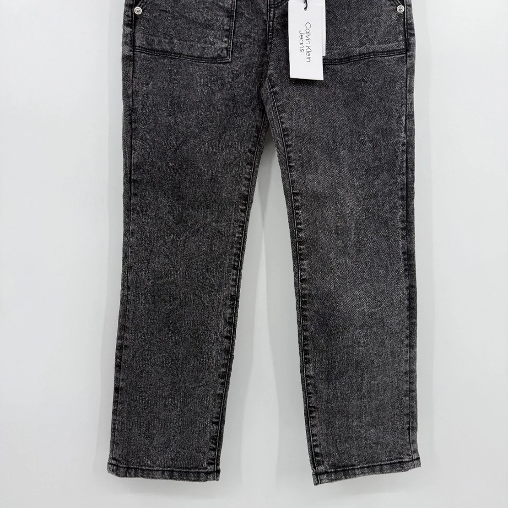 Calvin Klein Jeans Youth Girl 10 Black Mid Rise Straight Denim Acid Wash Stretch